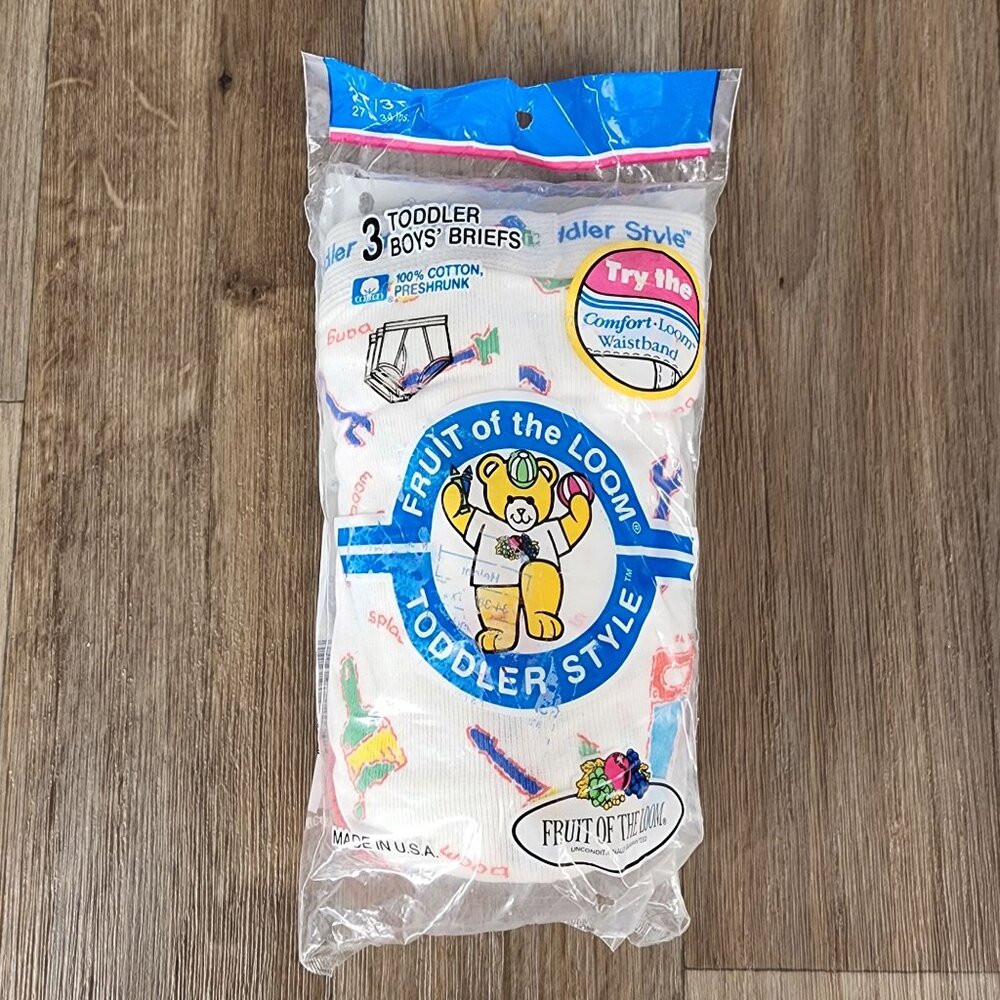 Vintage 1992 Fruit Of The Loom Toddler Boys 2T/3T Briefs 3-Pack Made In USA